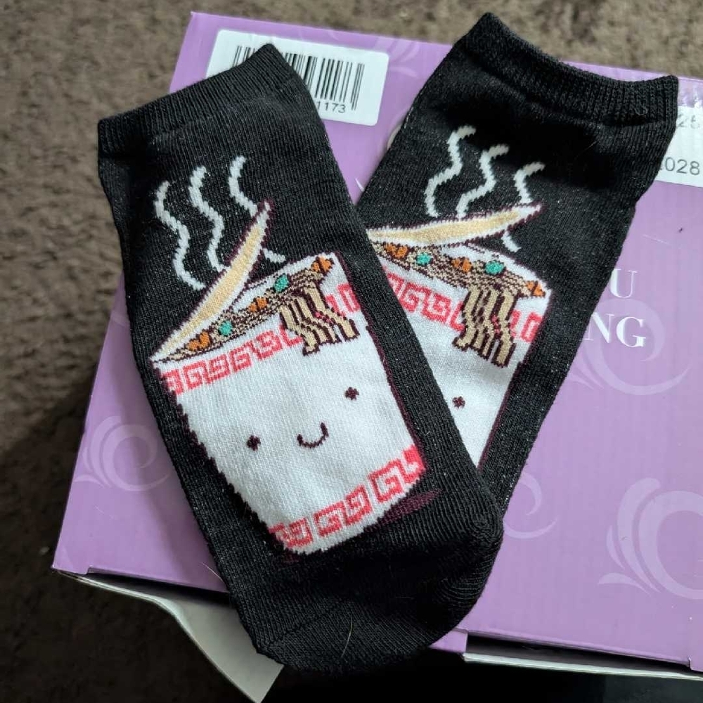 Cute Noodle Bowl Black Socks